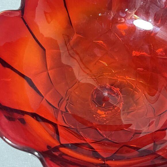 Vintage Amber is Footed Compote Scalloped Edge Red/Orange-UV - Picture 15 of 16